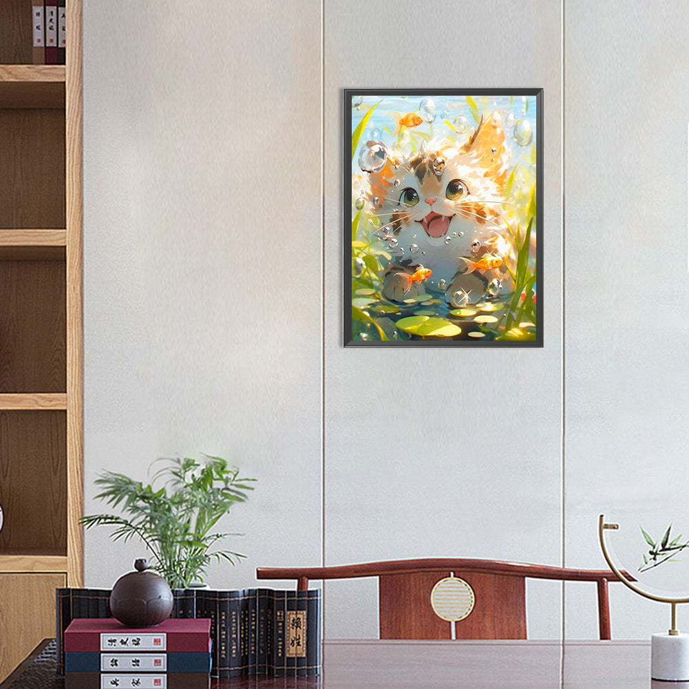 Cat Watching Fish - Full Round Drill Diamond Painting 30*40CM