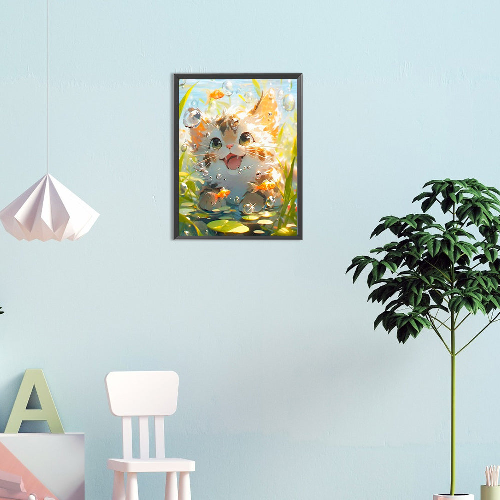 Cat Watching Fish - Full Round Drill Diamond Painting 30*40CM