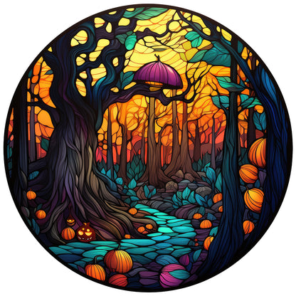 Halloween Pumpkin Skeleton Haunted House Glass Painting - Full Round Drill Diamond Painting 30*30CM