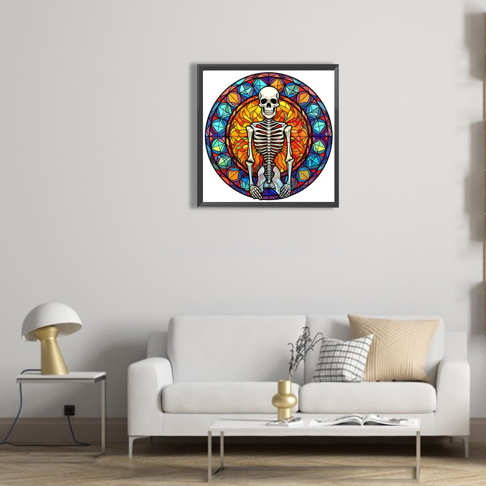 Halloween Pumpkin Skeleton Haunted House Glass Painting - Full Round Drill Diamond Painting 30*30CM