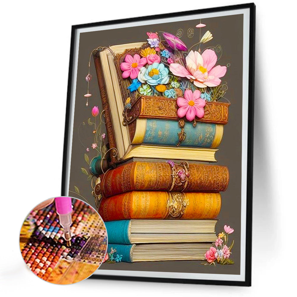 Flowers And Books - Full Round Drill Diamond Painting 30*40CM