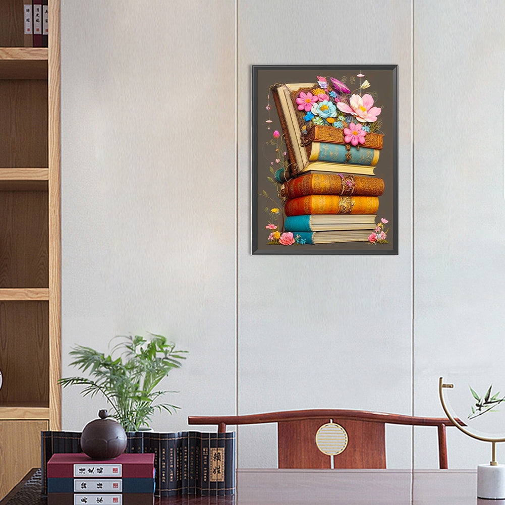 Flowers And Books - Full Round Drill Diamond Painting 30*40CM