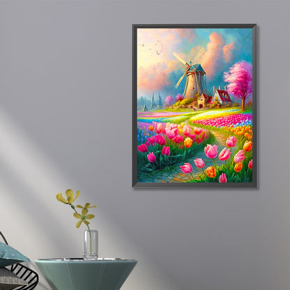 Beautiful Windmill Scenery - Full Round Drill Diamond Painting 40*60CM