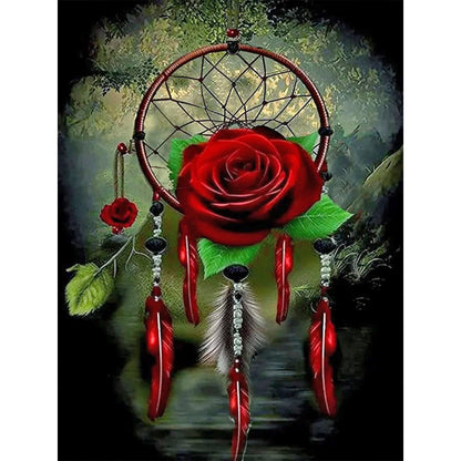 Night Rose Dreamcatcher - Full Round Drill Diamond Painting 30*40CM
