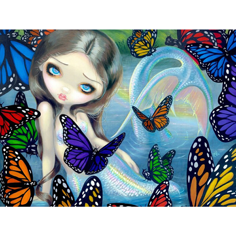 Big Eyed Mermaid Girl - Full Round Drill Diamond Painting 40*30CM