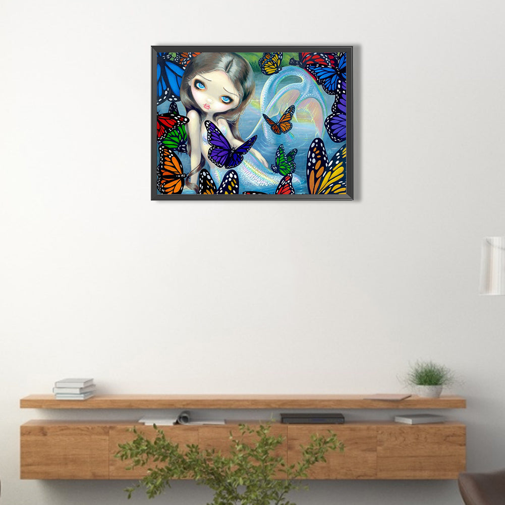 Big Eyed Mermaid Girl - Full Round Drill Diamond Painting 40*30CM
