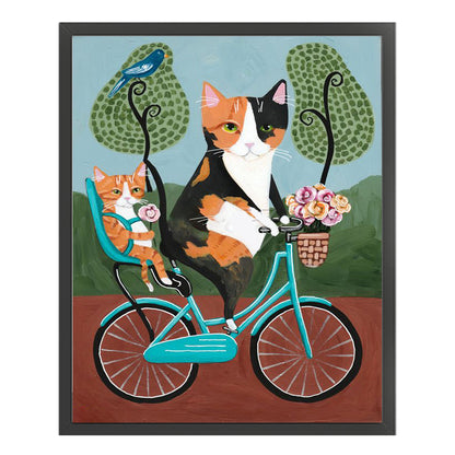 Cat Riding A Bicycle - 11CT Stamped Cross Stitch 40*50CM