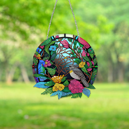 Flower Bird Spot Drill Ornaments Beautiful for Window Pendants Wall Door Hanging