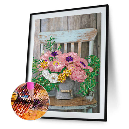 Bouquet On Chair - Special Shaped Drill Diamond Painting 30*40CM
