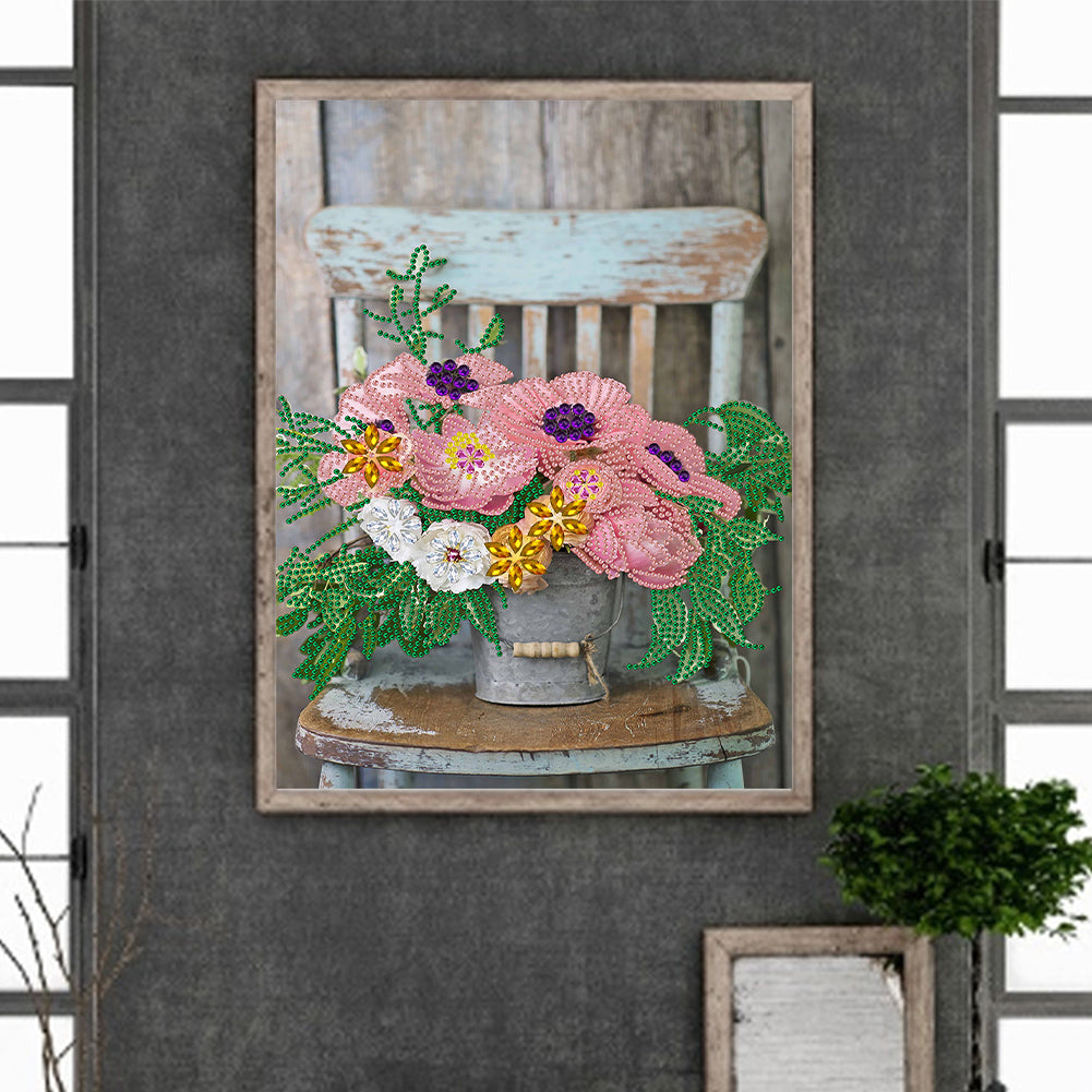 Bouquet On Chair - Special Shaped Drill Diamond Painting 30*40CM