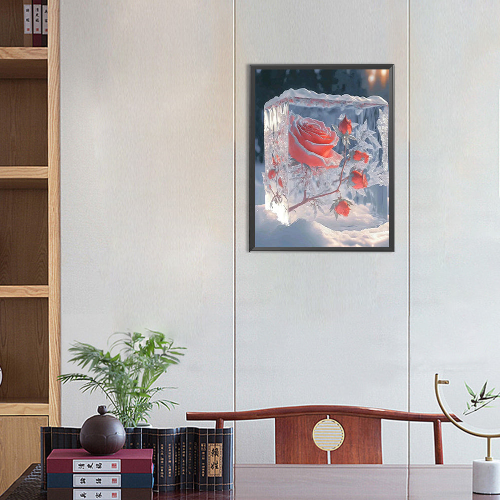 Ice Cube Rose - Full Round Drill Diamond Painting 30*40CM