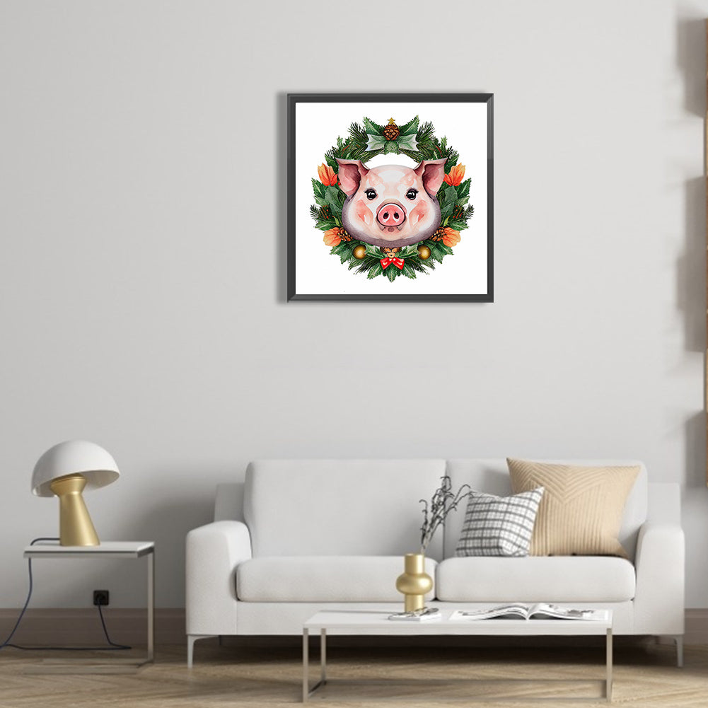 Small Animal Garland Pig - Full Round Drill Diamond Painting 30*30CM