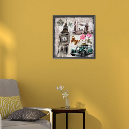 Retro Cars And Characteristic Buildings - Full Round Drill Diamond Painting 30*30CM